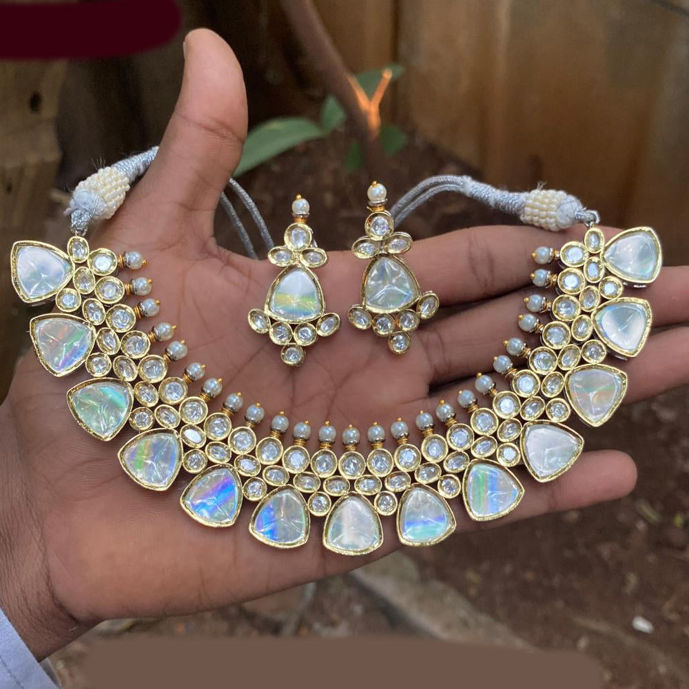 Royal Kundan Jewellery Gold Plated Polki Kundan Stone And Pearls Necklace Set