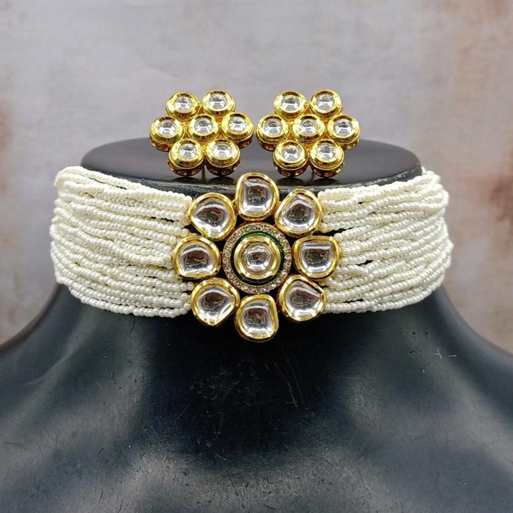 Royal Kundan Jewellery Gold Plated Kundan Stone And Pearls Choker Necklace Set