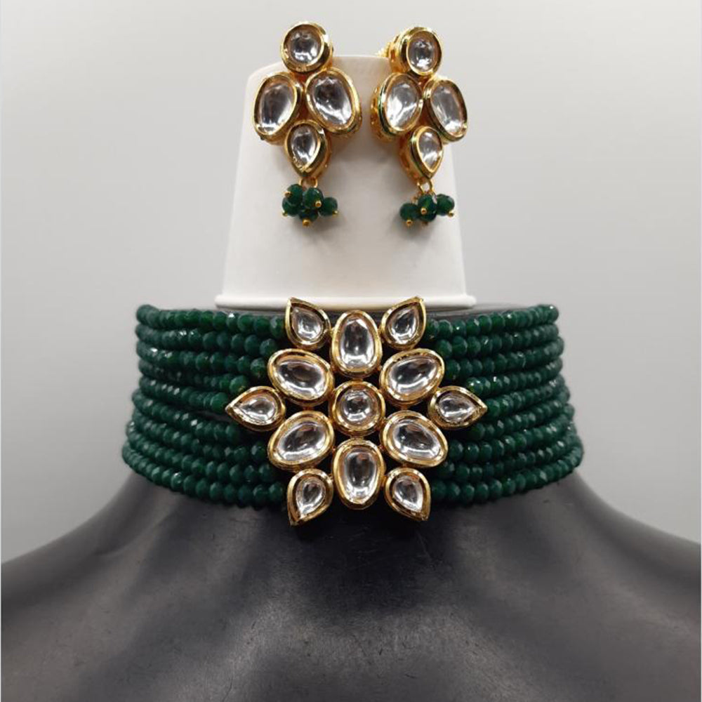 Royal Kundan Jewellery Gold Plated Kundan Stone And Beads Choker Necklace Set