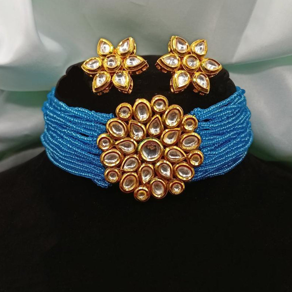 Royal Kundan Jewellery Gold Plated Kundan Stone And Pearls Choker Necklace Set