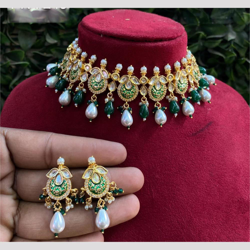 Royal Kundan Jewellery Gold Plated Kundan Stone And Pearls Meenakari Choker Necklace Set