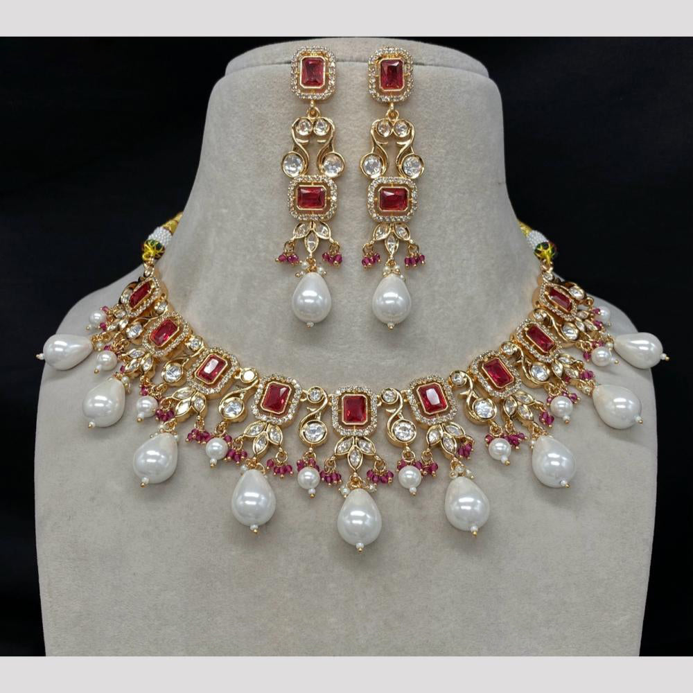 Royal Kundan Jewellery Gold Plated Polki Kundan Stone And Pearls Necklace Set