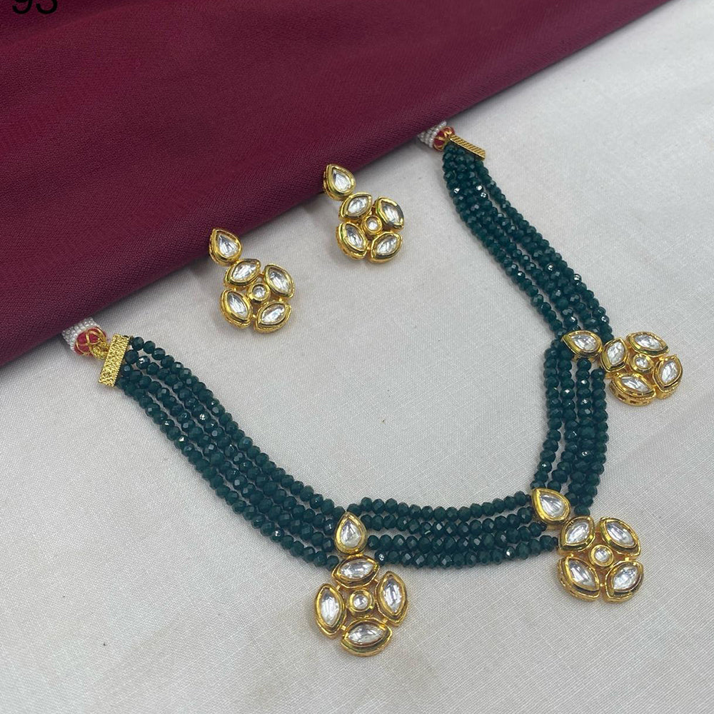 Royal Kundan Jewellery Gold Plated Necklace Set Green Color Kundan & Beads for a Elegant Look