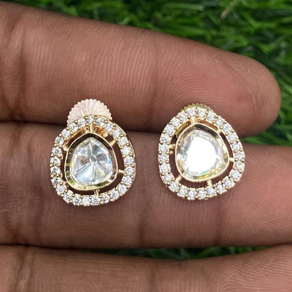Royal Kundan Jewellery Gold Polish Polki Kundan Look Stud Earrings