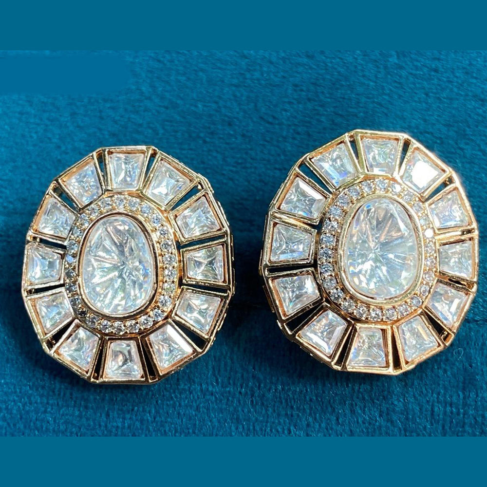 Royal Kundan Jewellery Gold Polish Polki Kundan Look Stud Earrings