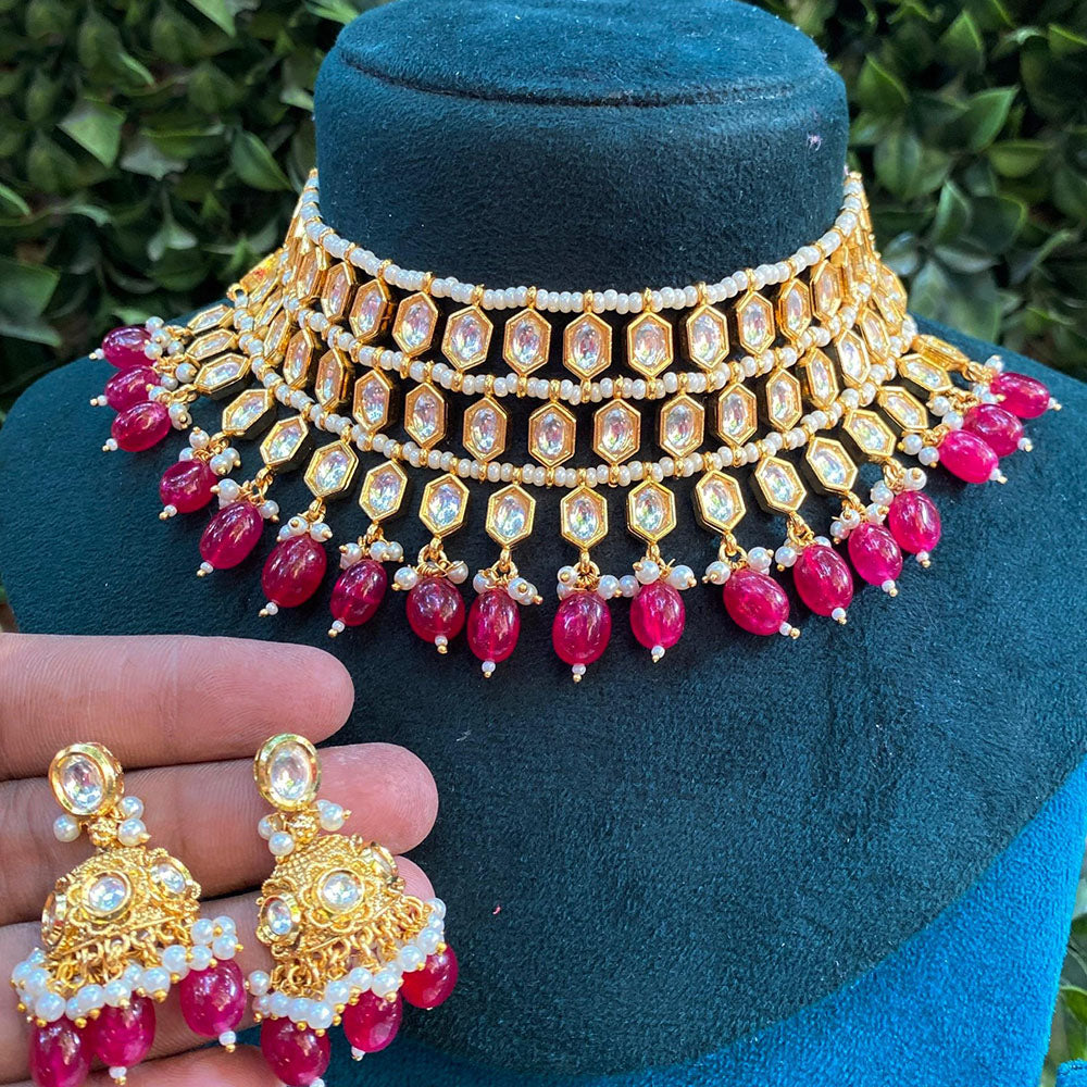 Royal Kundan Jewellery Heavy Look Kundan Pearl Beaded Choker Necklace Set