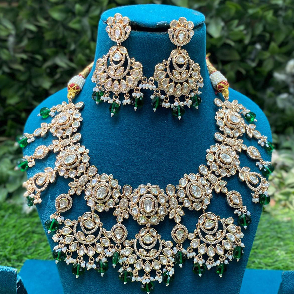 Royal Kundan Jewellery Polki Kundan Stone Pearl And Beads Designer Necklace Set