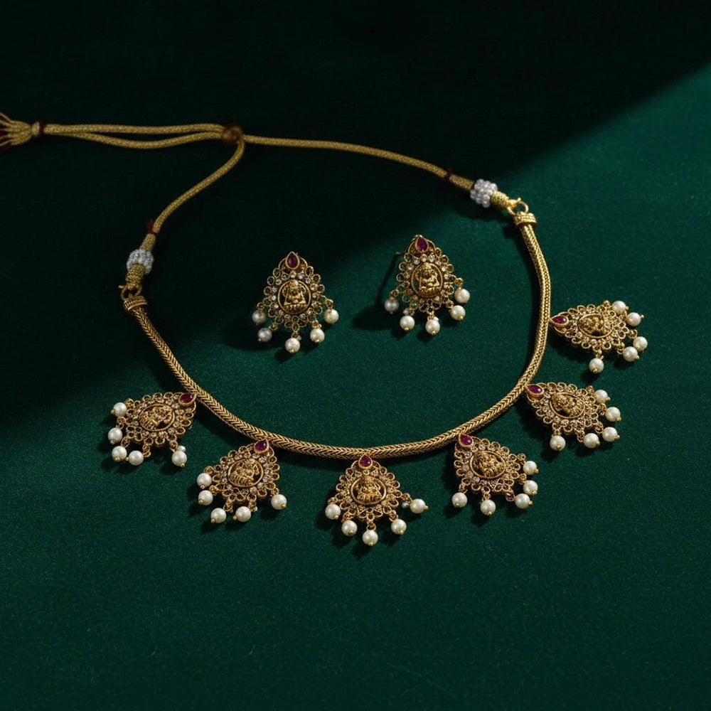 VM Imitation Pota Stone And Pearl Temple Necklace Set