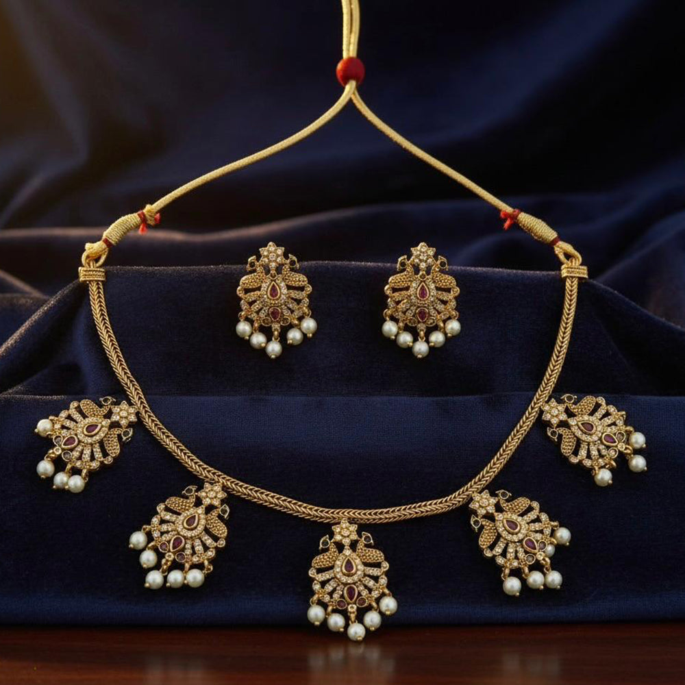 VM Imitation Fancy Austrian Stone And Pearl Statement Necklace Set
