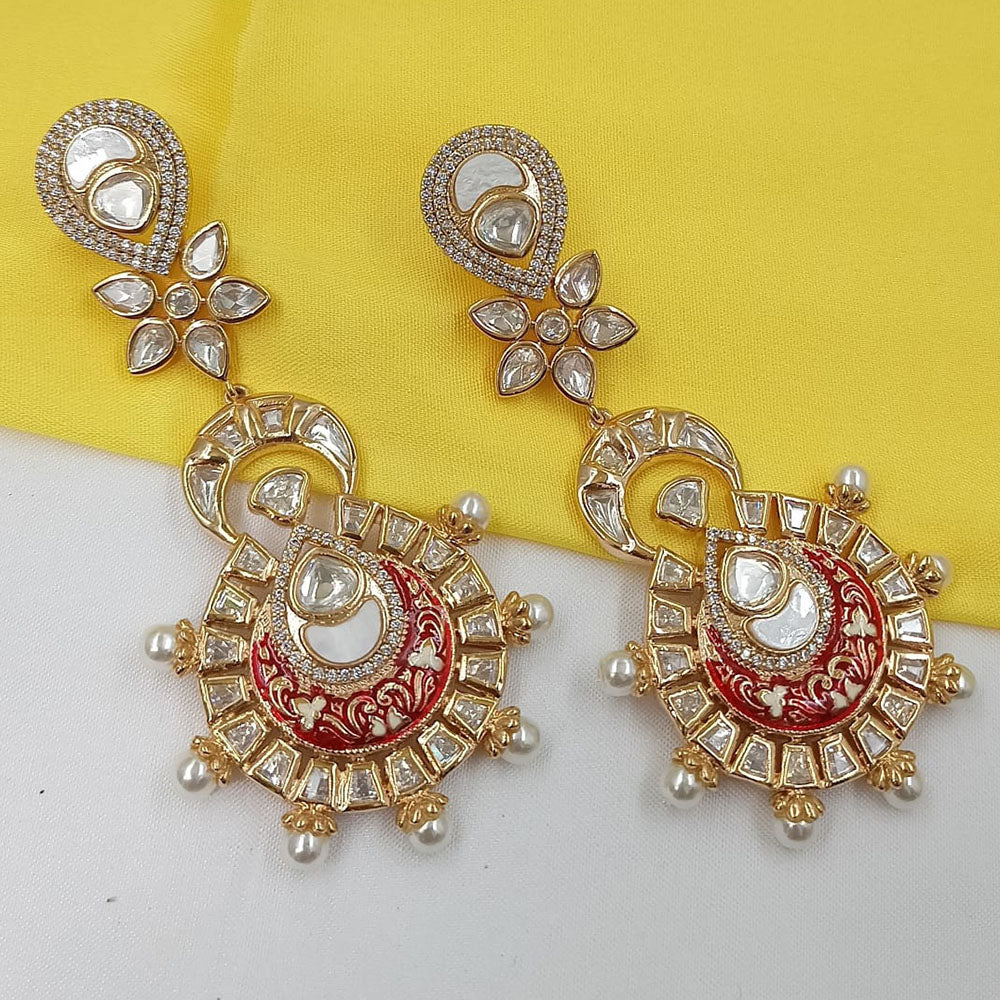 NAFJ Royal Look Polki Kundan Stone Meenakari Dangler Earrings
