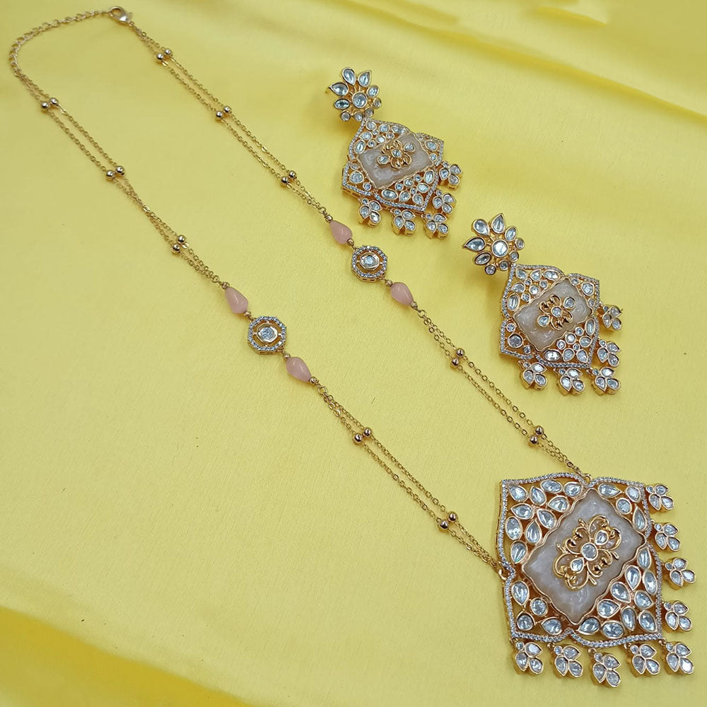 NAFJ Grand Polki Kundan Stone And Beads Long Necklace Set