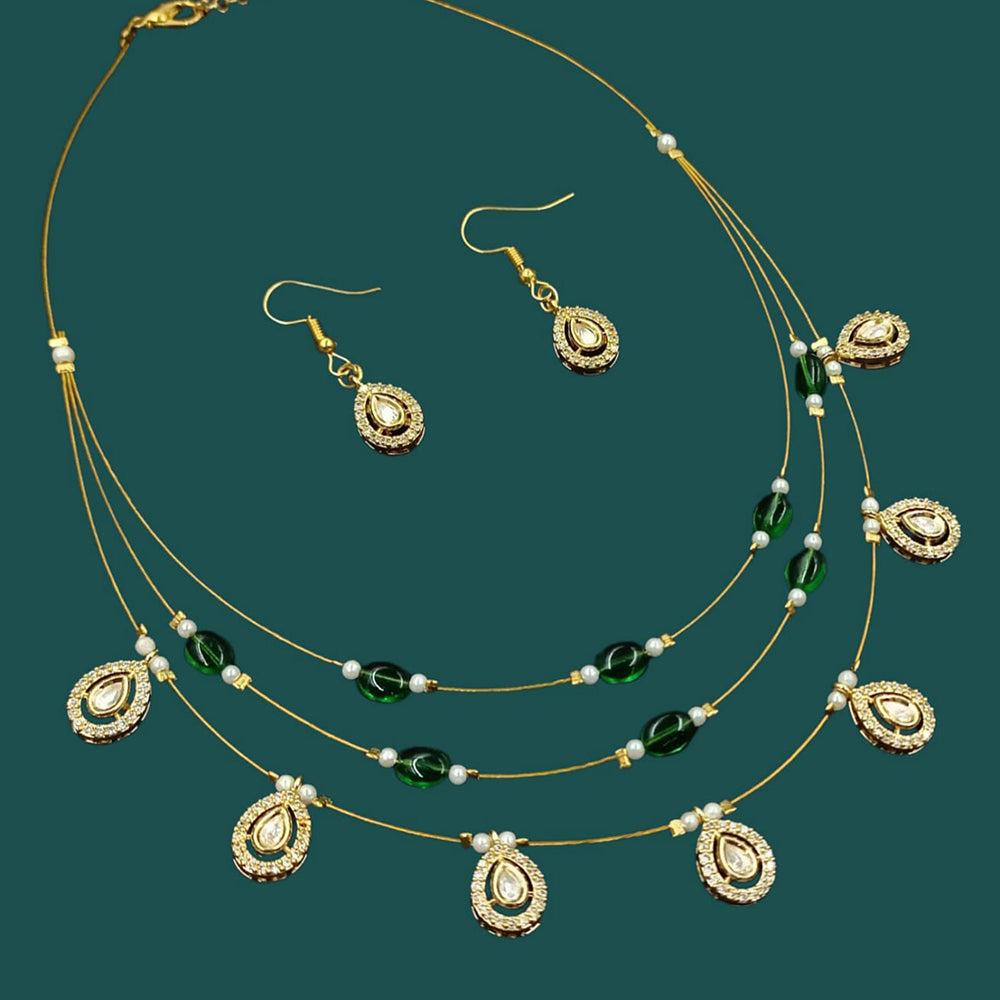 NAFJ Lightweight Multi Layer Floating Chain Crystal Stone Beads and Pearl Fancy Necklace Set for All Occasions
