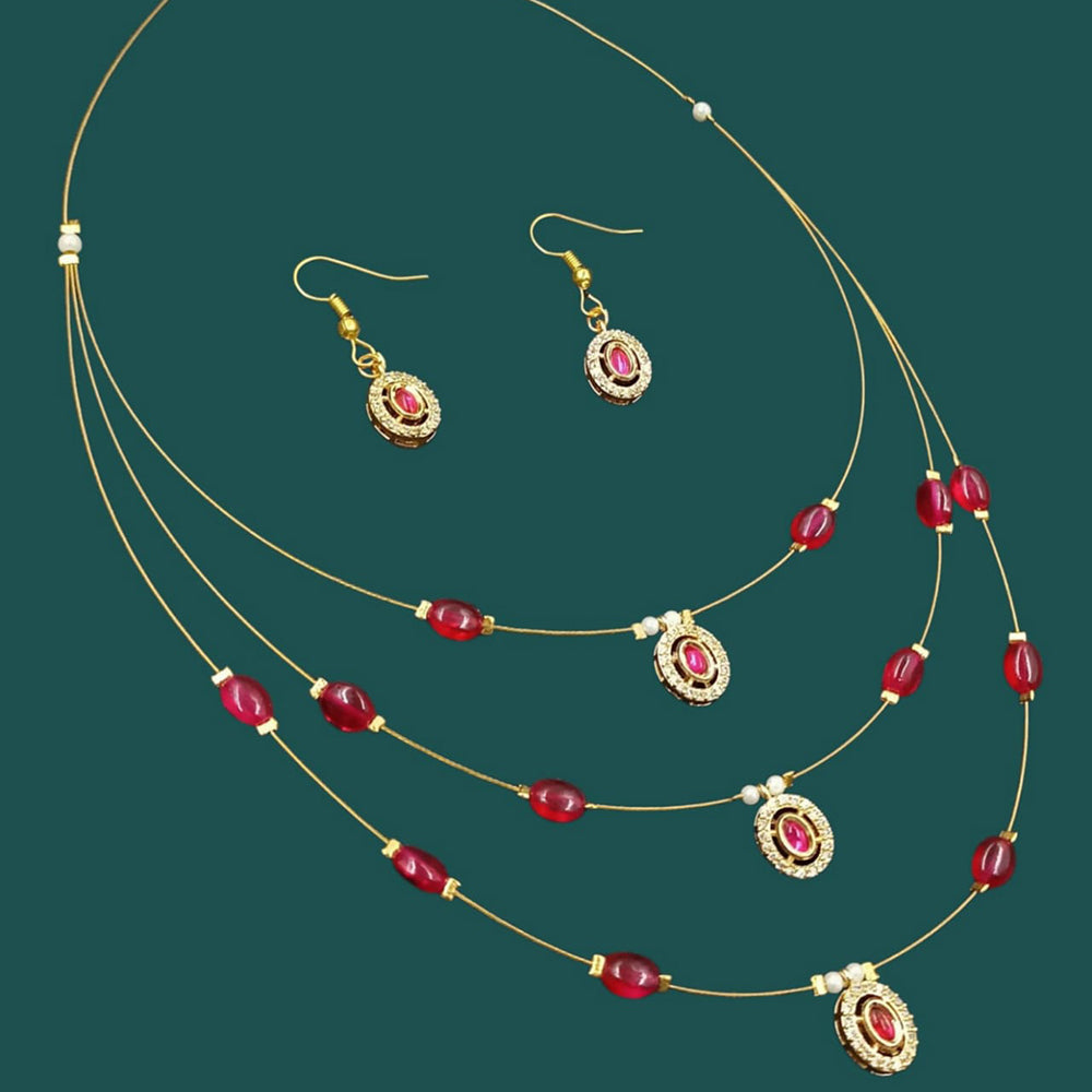 NAFJ Lightweight Multi Layer Floating Chain Crystal Stone Beads and Pearl Fancy Necklace Set for All Occasions
