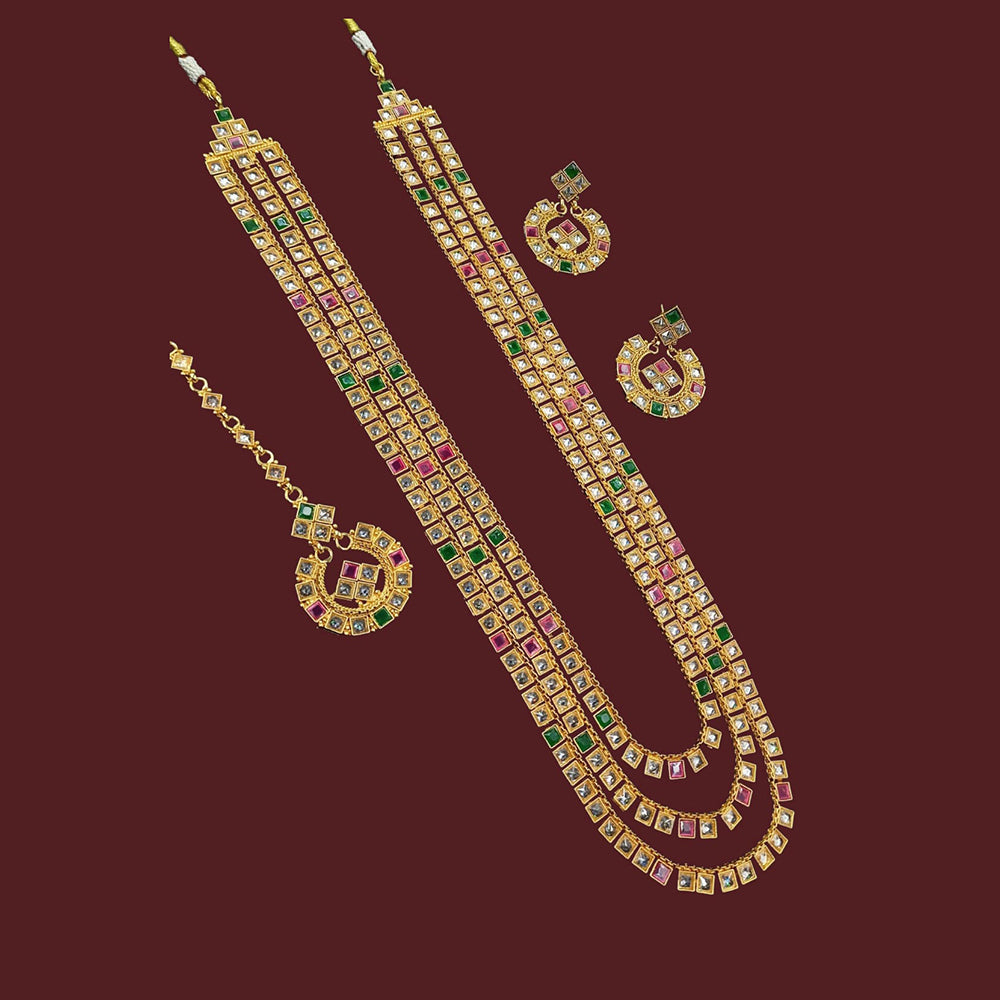 NAFJ Designer Multi Layer Crystal Stone Long Necklace Set for Women