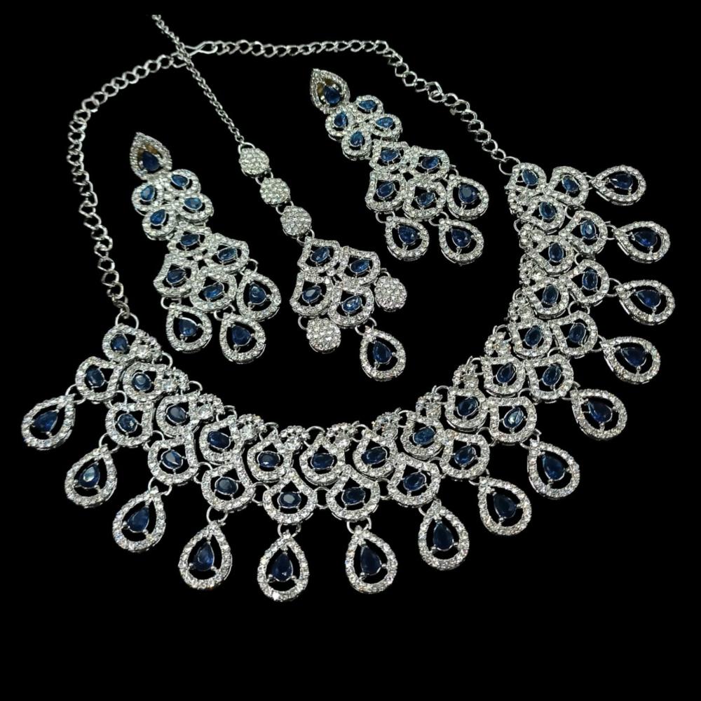 NAFJ Glamorous Crystal Stone And Austrian Stone Designer Necklace Set With Maangtikka