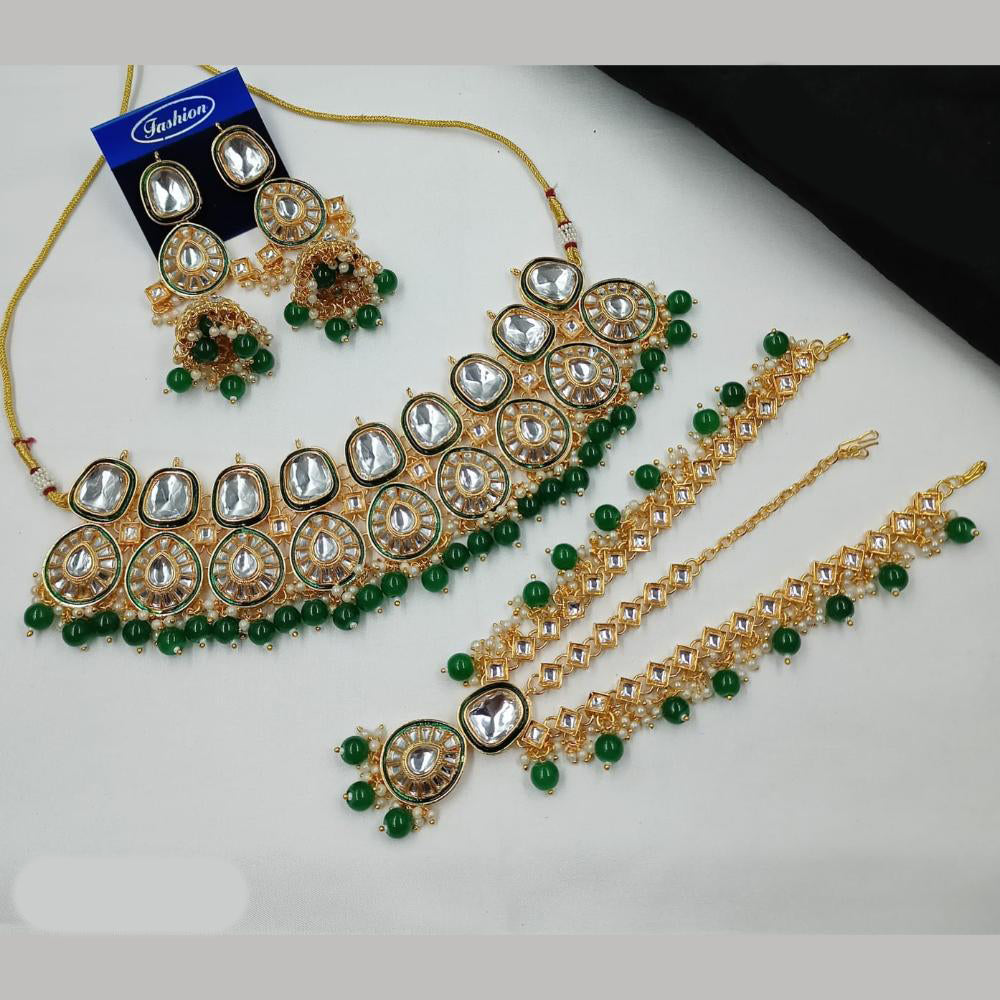 NAFJ Designer Kundan Stone Pearl And Beads Choker Necklace Set