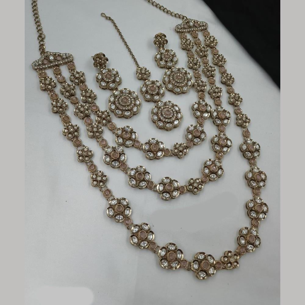 NAFJ Traditional Polki Kundan Stone Embellished Multilayer Necklace Set