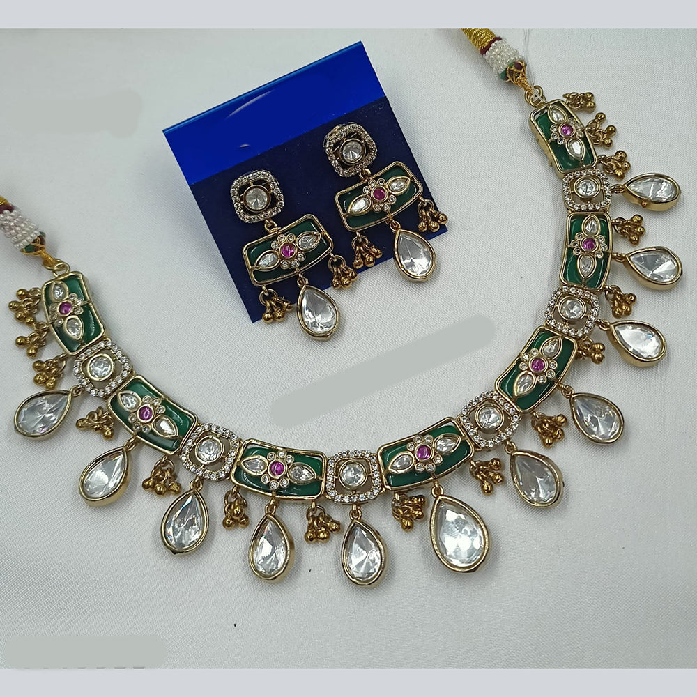NAFJ Designer Polki Kundan Stone And Austrian Stone Necklace Set