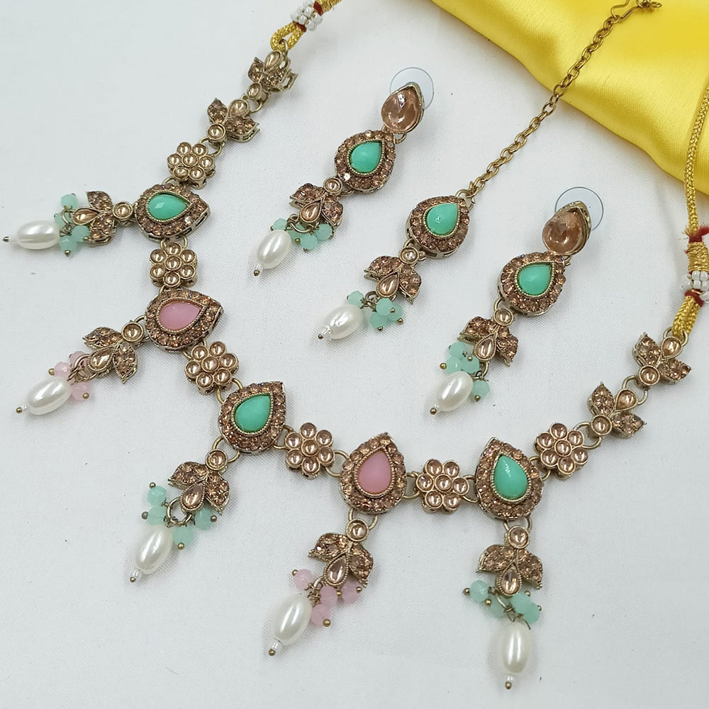 NAFJ Elegant Crystal Stone And Beads Necklace Set
