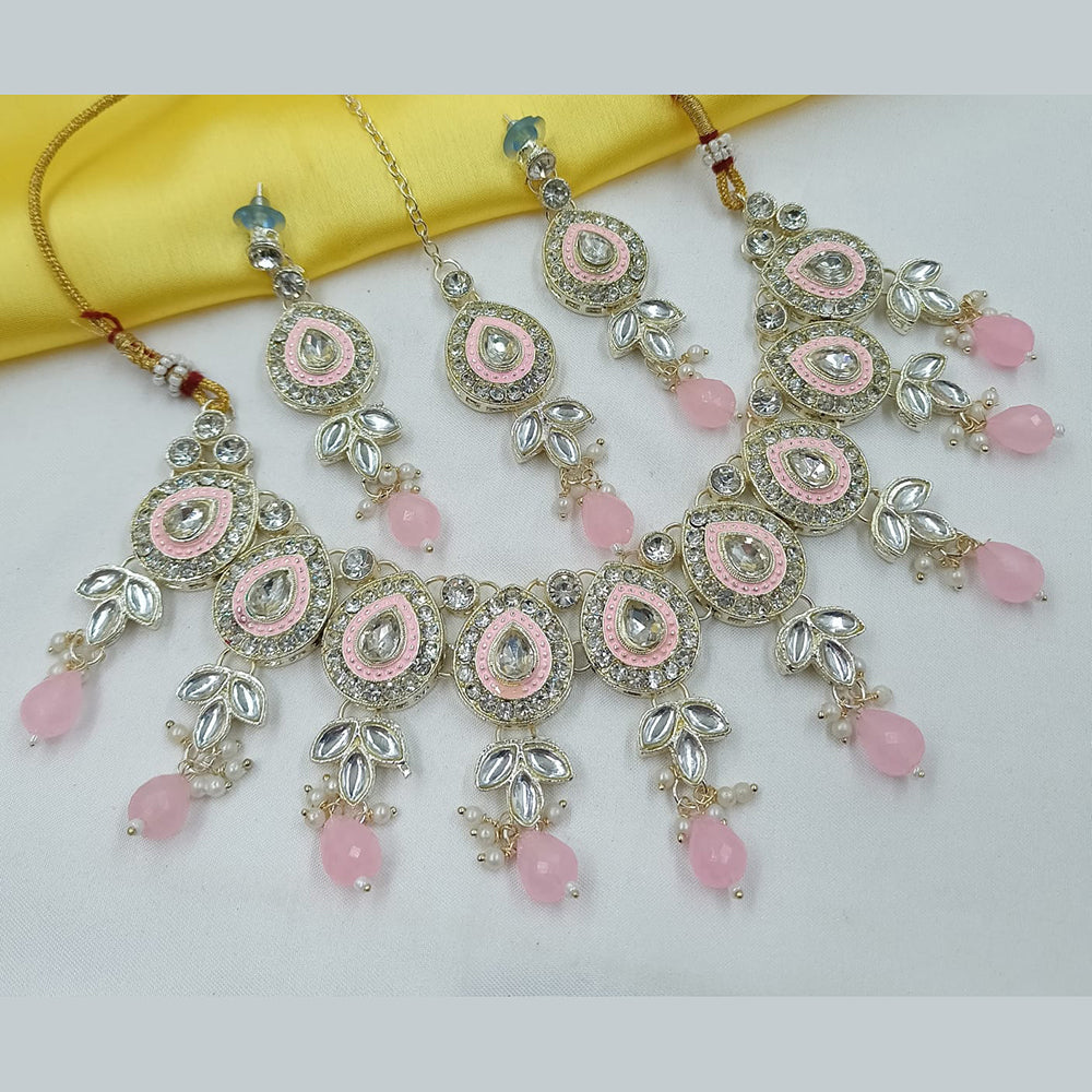 NAFJ Elegant Crystal Stone And Kundan Stone Beads Necklace Set