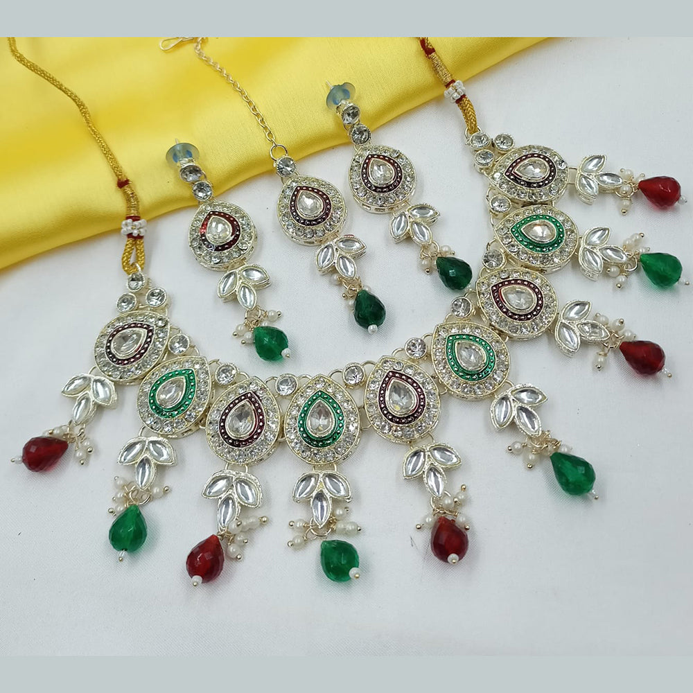 NAFJ Elegant Crystal Stone And Kundan Stone Beads Necklace Set