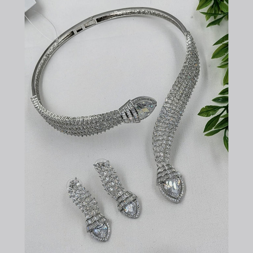 NAFJ Silver Plated American Daimonds For Modern Elegance Necklace Set