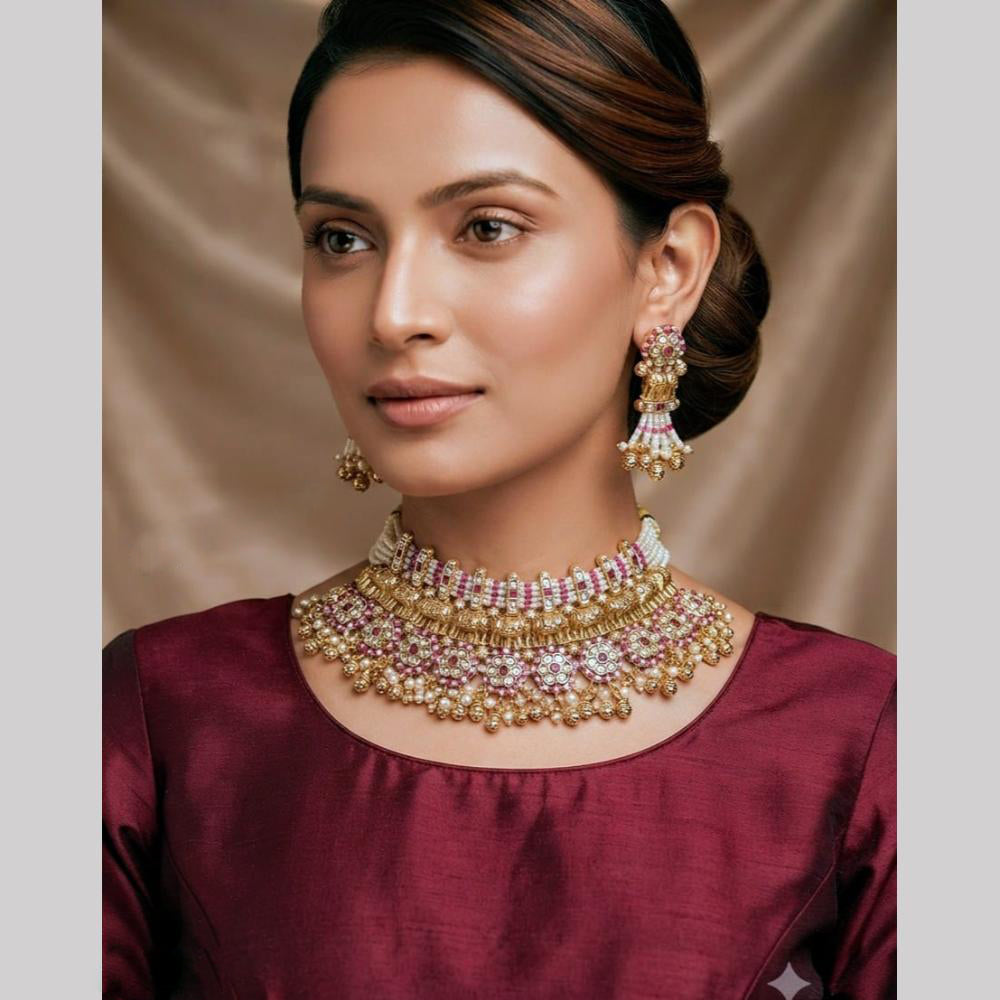 NAFJ Trendy Pota Stone And Pearl Choker Necklace Set