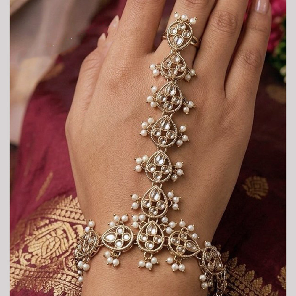 NAFJ Crystal Stone And Pearl Designer Hand Harness