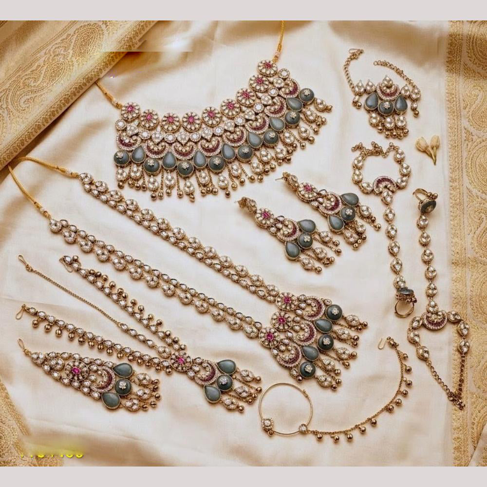 NAFJ Grand Kundan Stone Pearl And Beads Bridal Jewellery Set