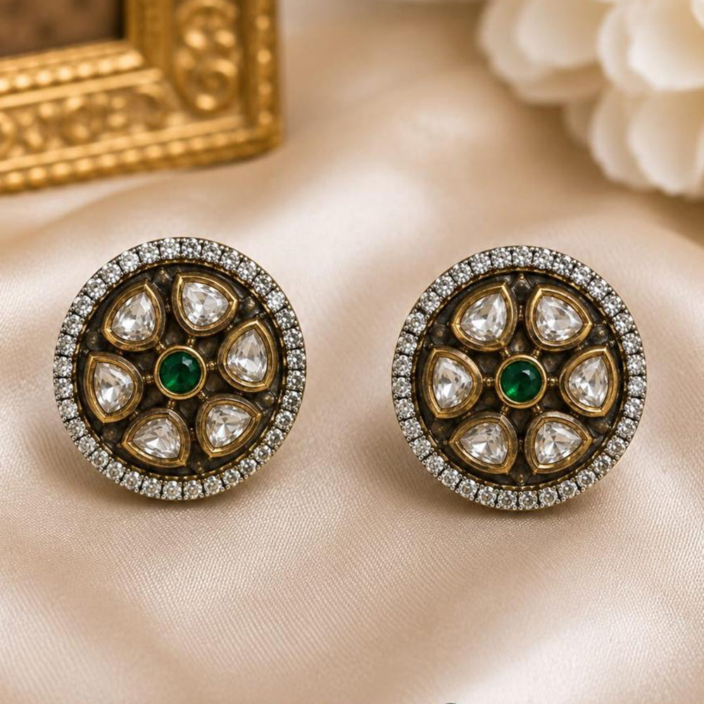 NAFJ Elegant Polki Kundan Stone Stud Earrings