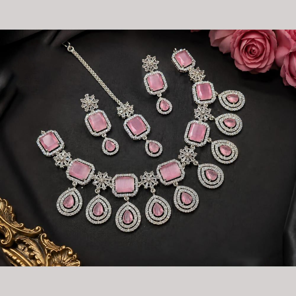 NAFJ Royal American Daimond Necklace Set With Maang Tikka