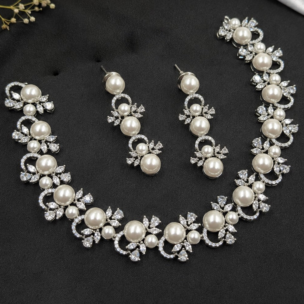 NAFJ Graceful Austrian Stone And Pearl Choker Necklace Set