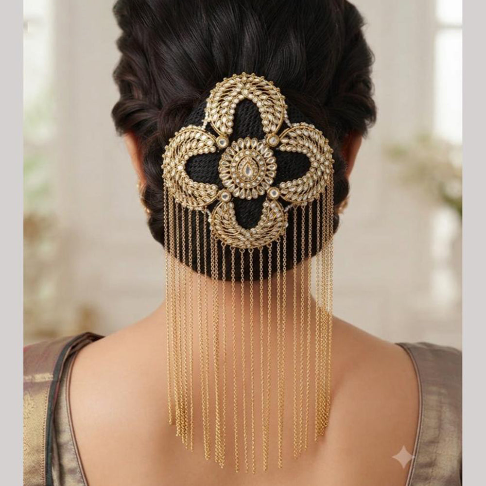 NAFJ Elegant Kundan Stone Hair Bun Cover for Women