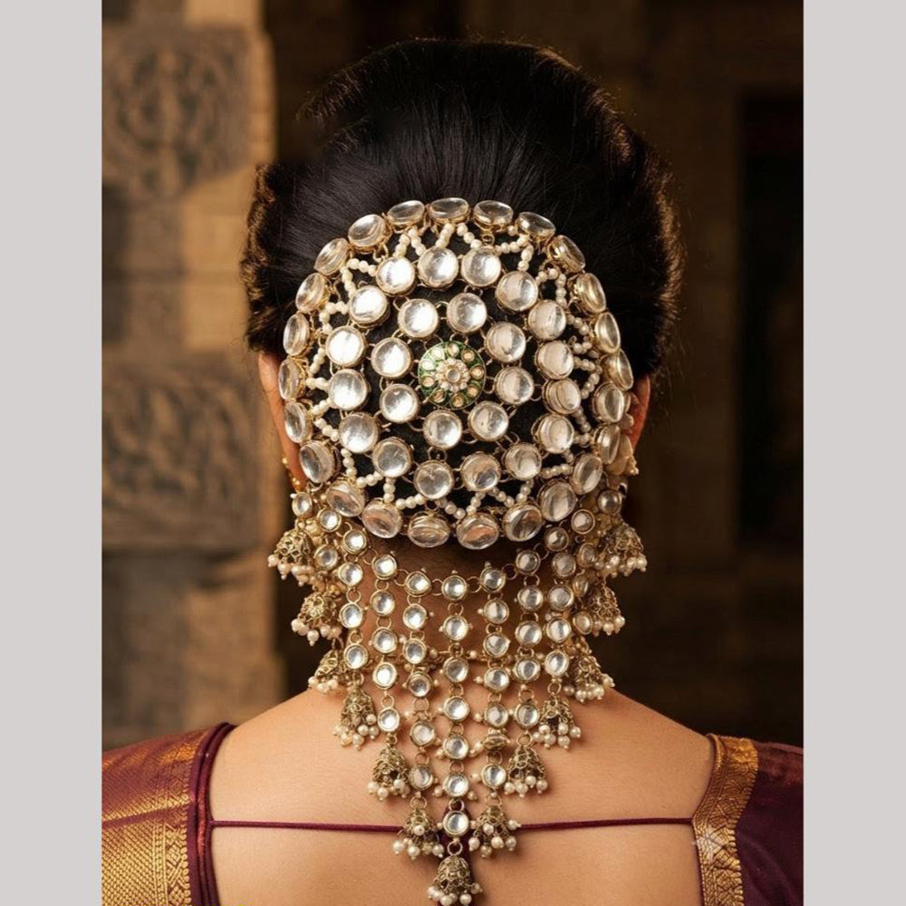 NAFJ Elegant Kundan Stone Hair Bun Cover for Women