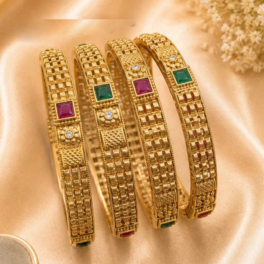 NAFJ Gold Plated Pota Stone Bangles Set for Women Traditional Indian Ethnic Jewelry