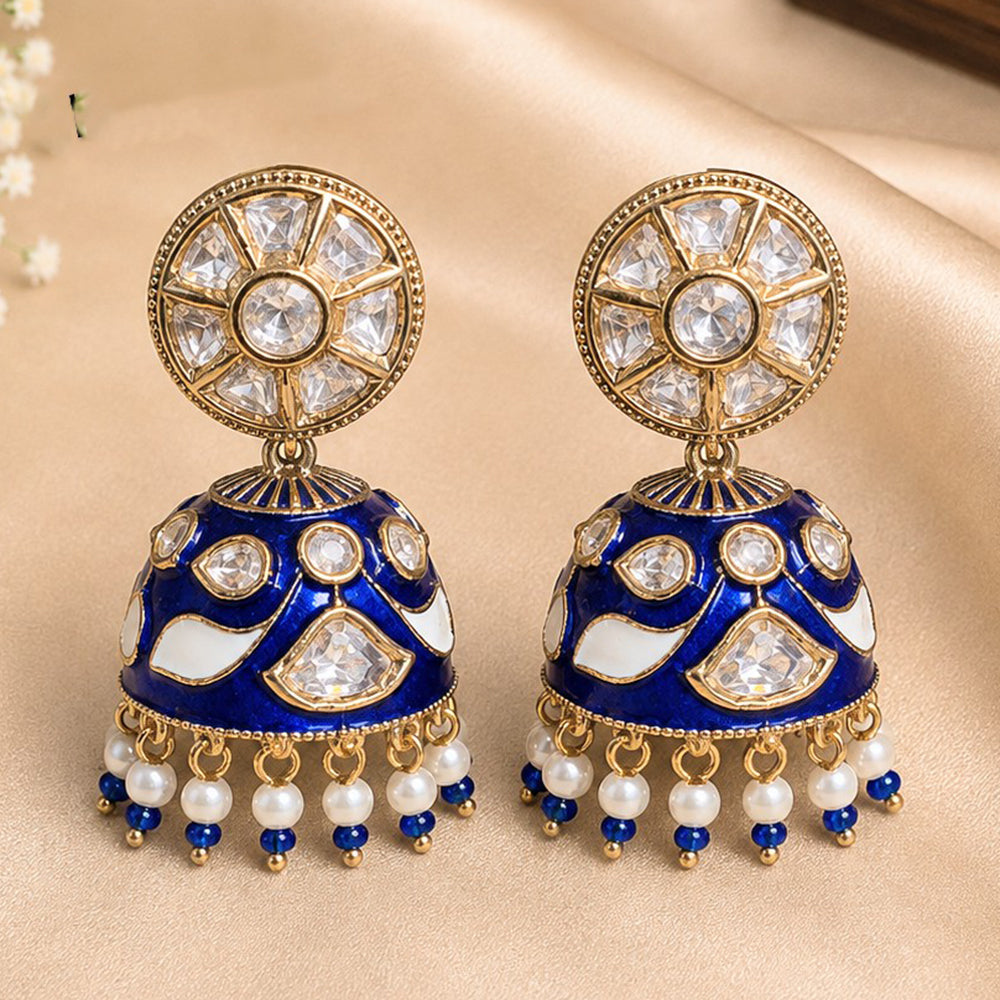 NAFJ Polki Kundan And Meenakari Jhumki Earrings