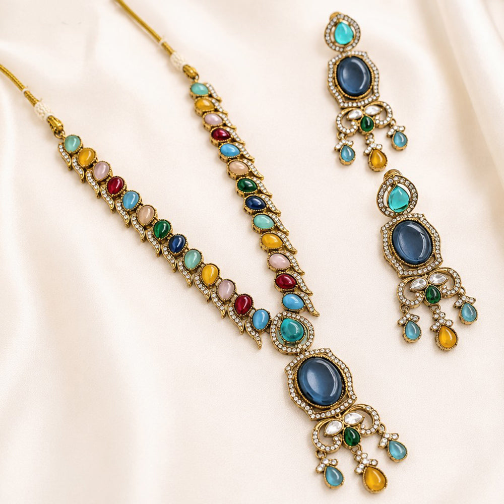 NAFJ Graceful Monalisa And Austrian Stone Long Necklace Set