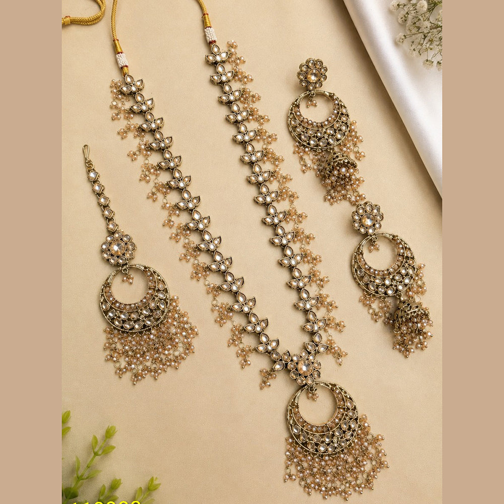 NAFJ Grand Polki Kundan Stone And Pearl Long Necklace Set
