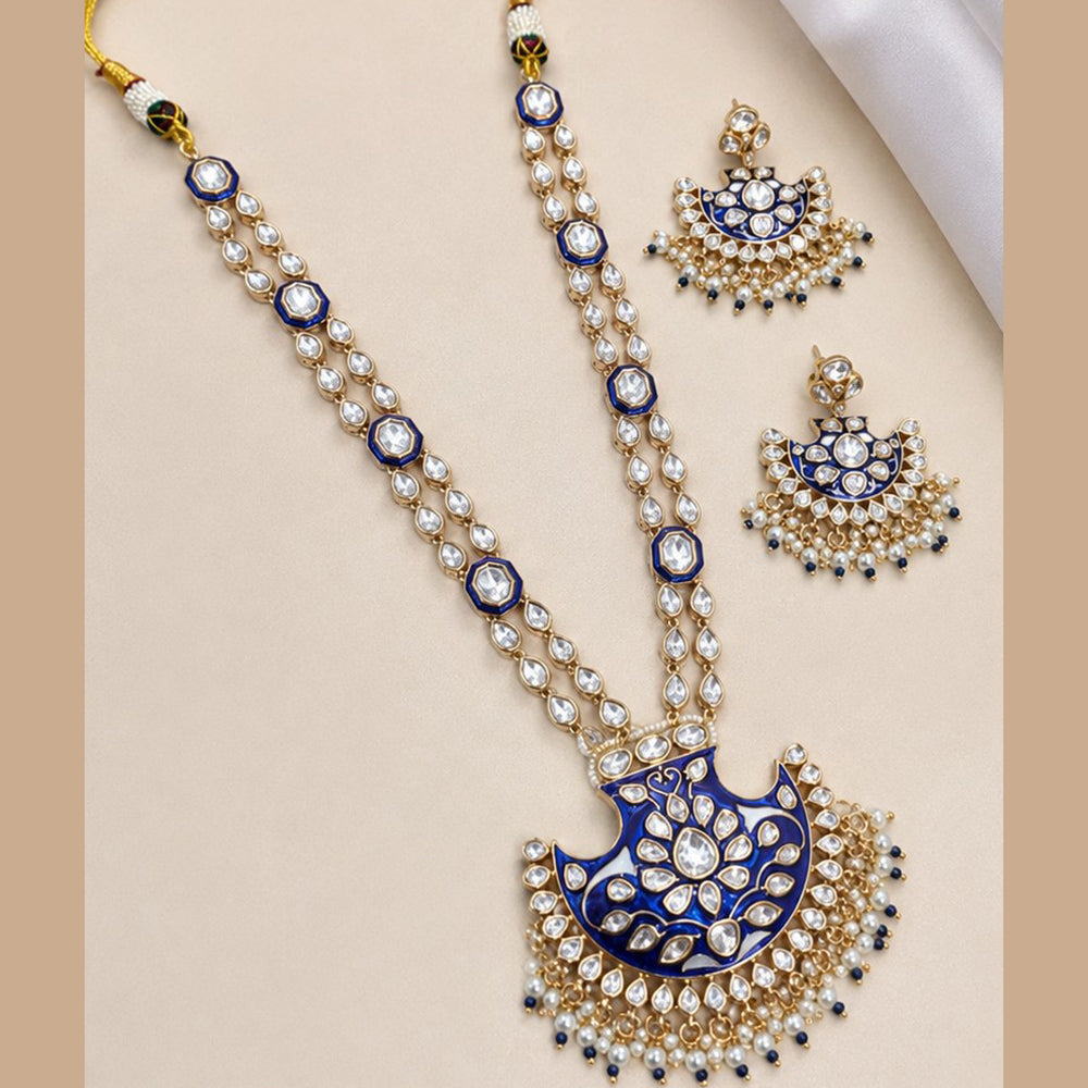 NAFJ Grand Polki Kundan Stone And Meenakari Long Necklace Set