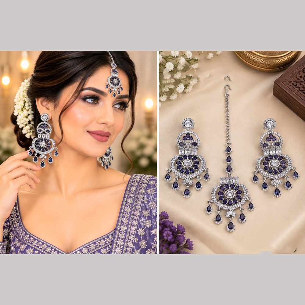 NAFJ Elegant Crystal Stone Dangler Earrings With Matching Maangtikka