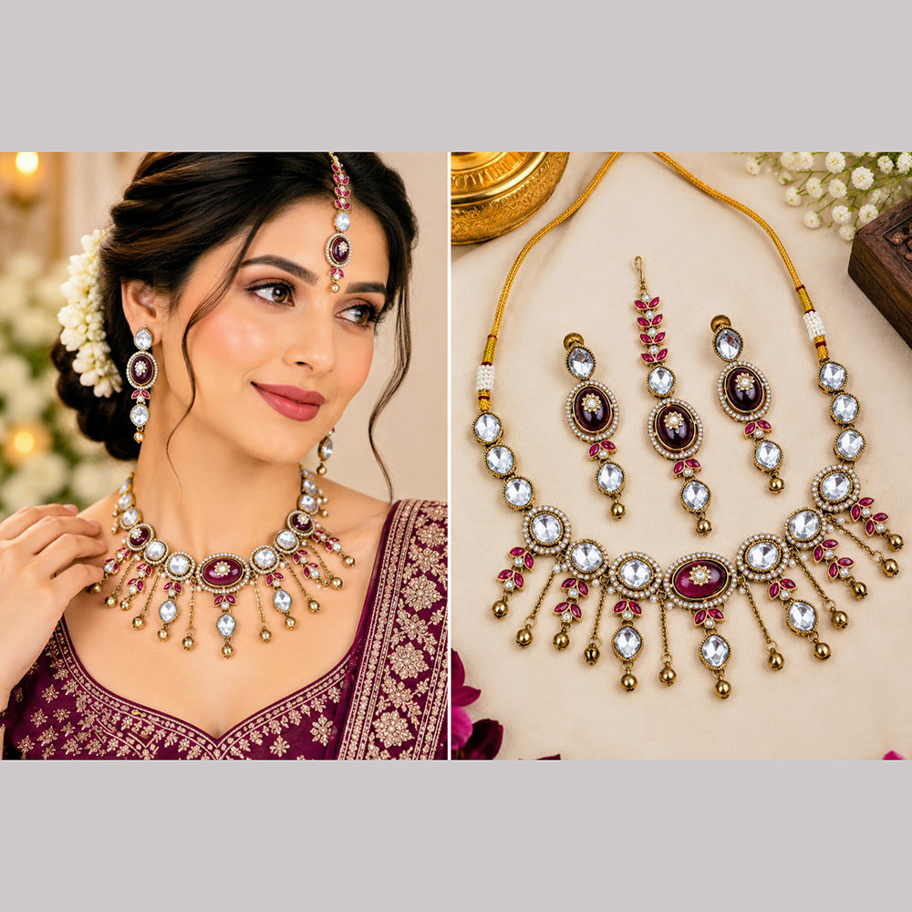 NAFJ Traditional Pota Stone And Beads Necklace Set for Women