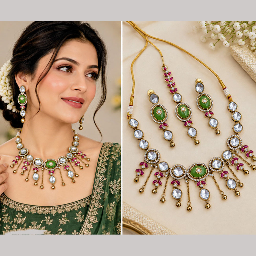 NAFJ Traditional Pota Stone And Beads Necklace Set for Women