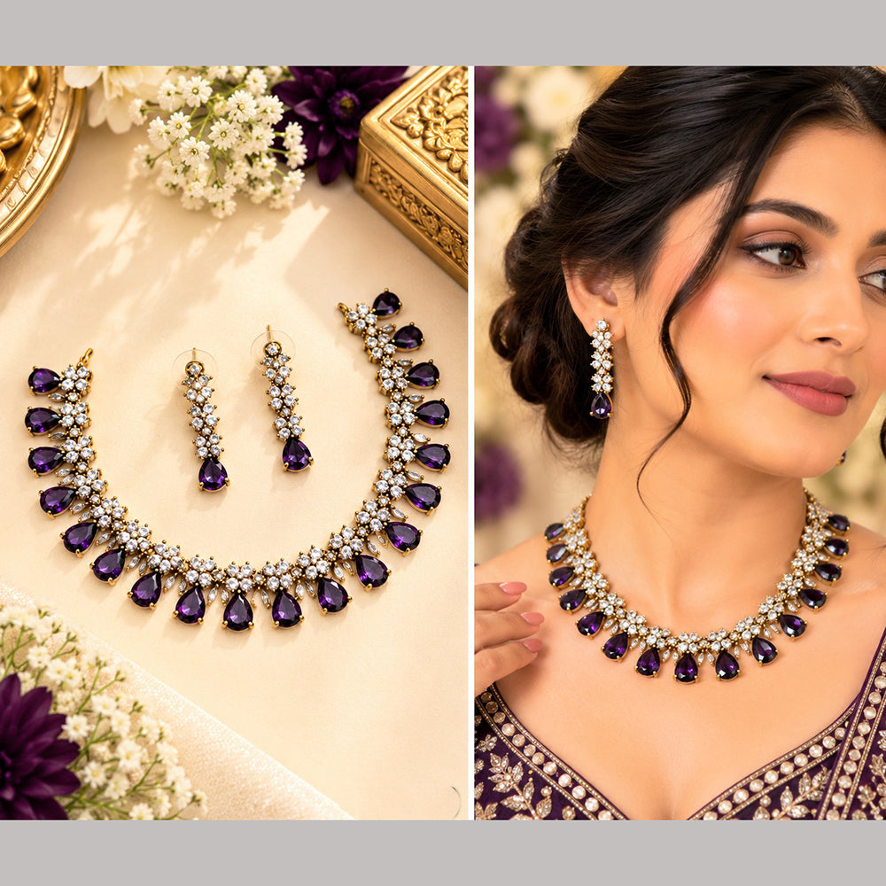 NAFJ Glamorous Crystal Stone Necklace Set