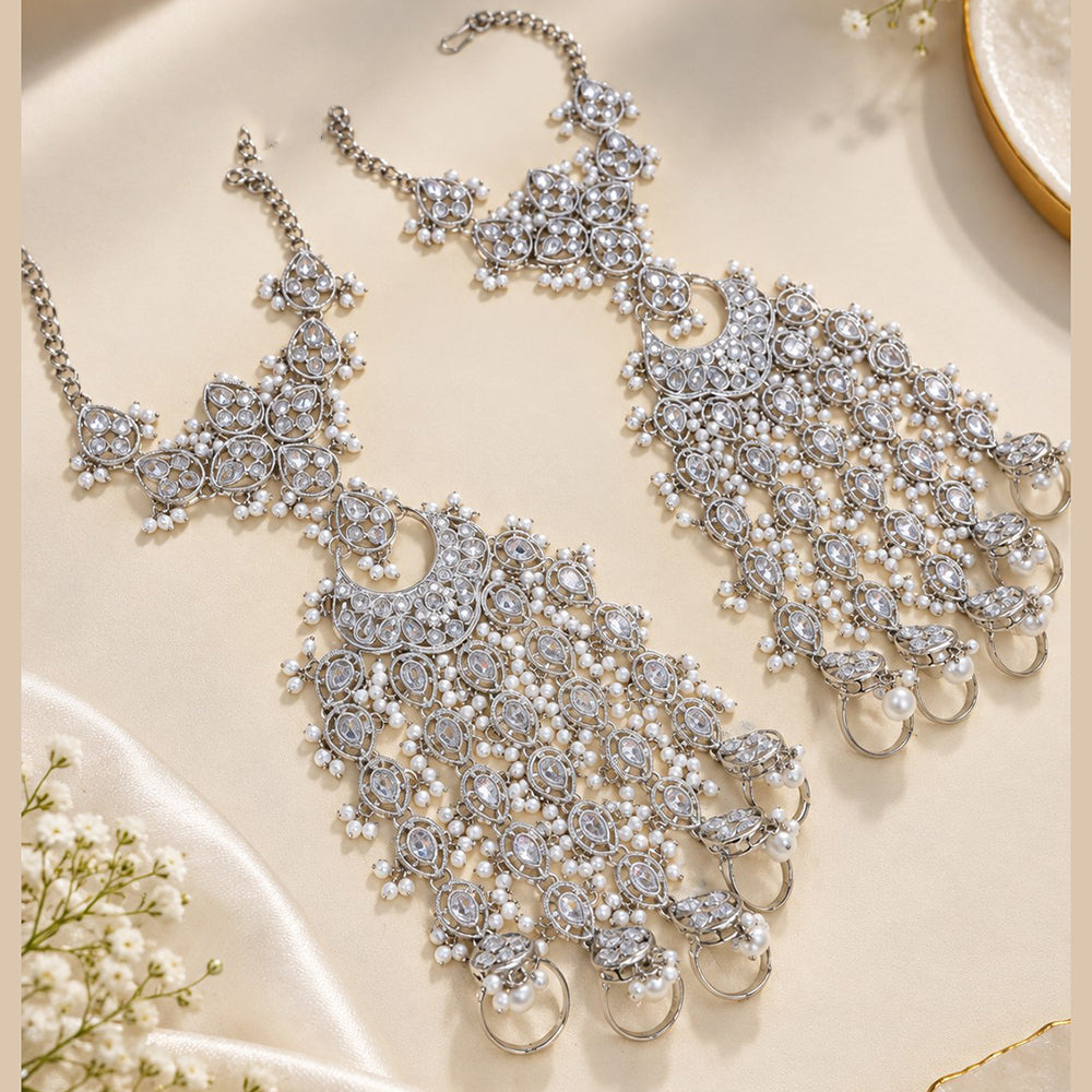 NAFJ Designer Crystal Stone And Pearl Bridal Hath Panja