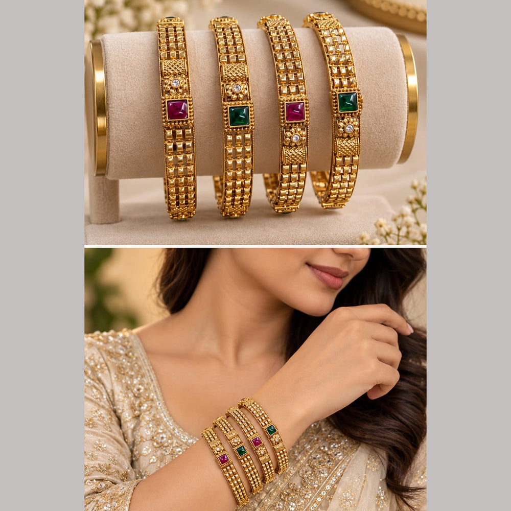 NAFJ Gold Plated Pota Stone Bangles Set for Women Traditional Indian Ethnic Jewelry