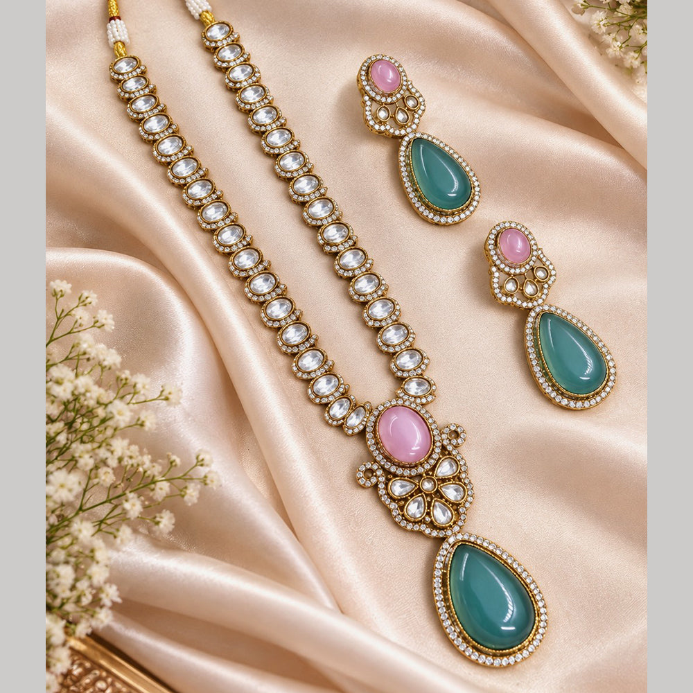 NAFJ Glamorous Pota Stone And Austrian Stone Necklace Set