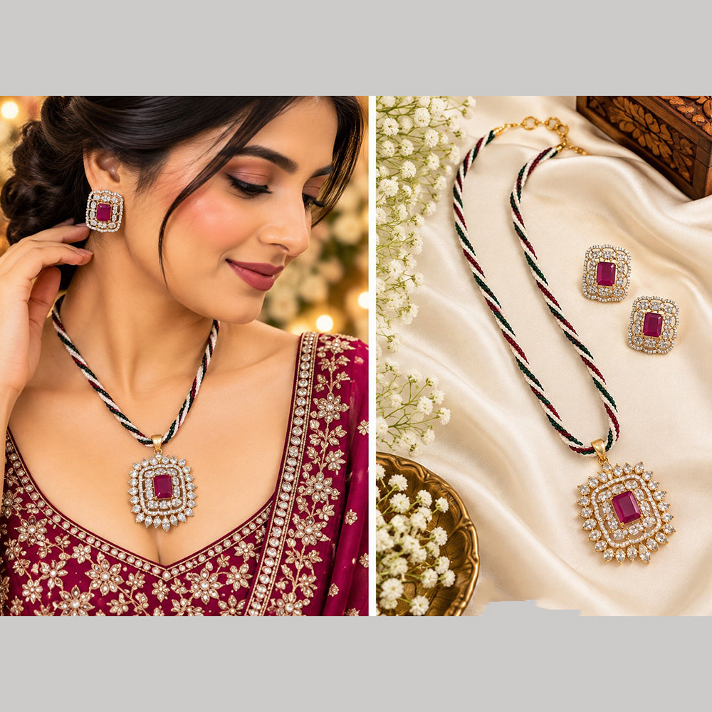 NAFJ Designer American Daimond And Pearl Necklace Set