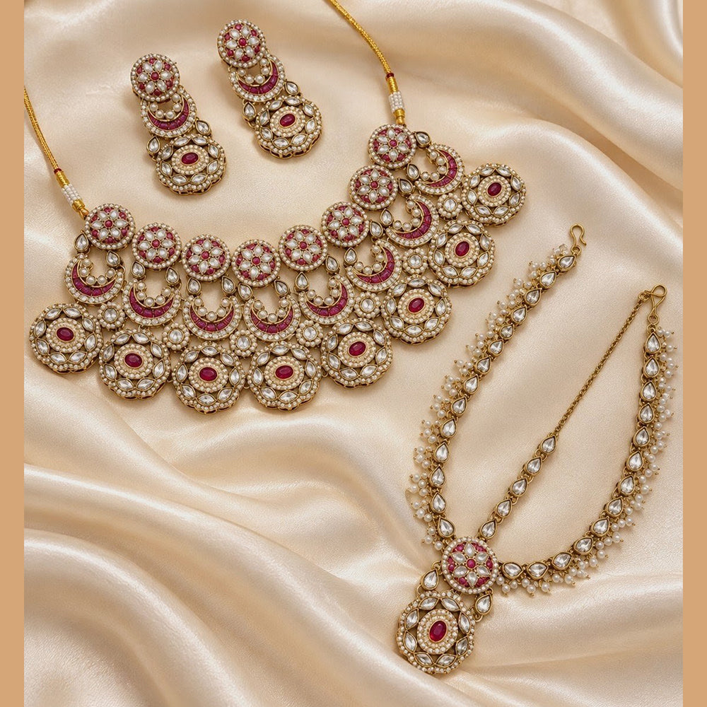 NAFJ Gold Plated Gorgeous Polki Kundan Stone Choker Necklace Set