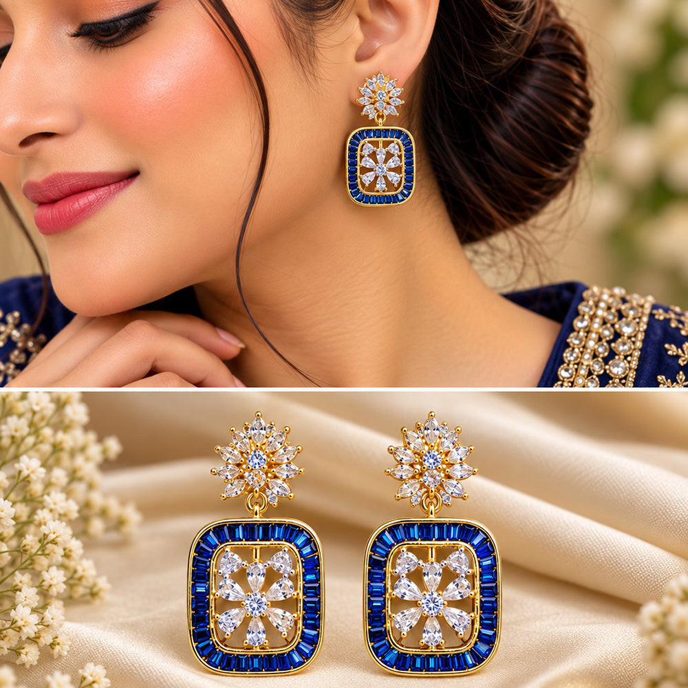 NAFJ Gold Plated AD Stone Dangler Earrings for Women