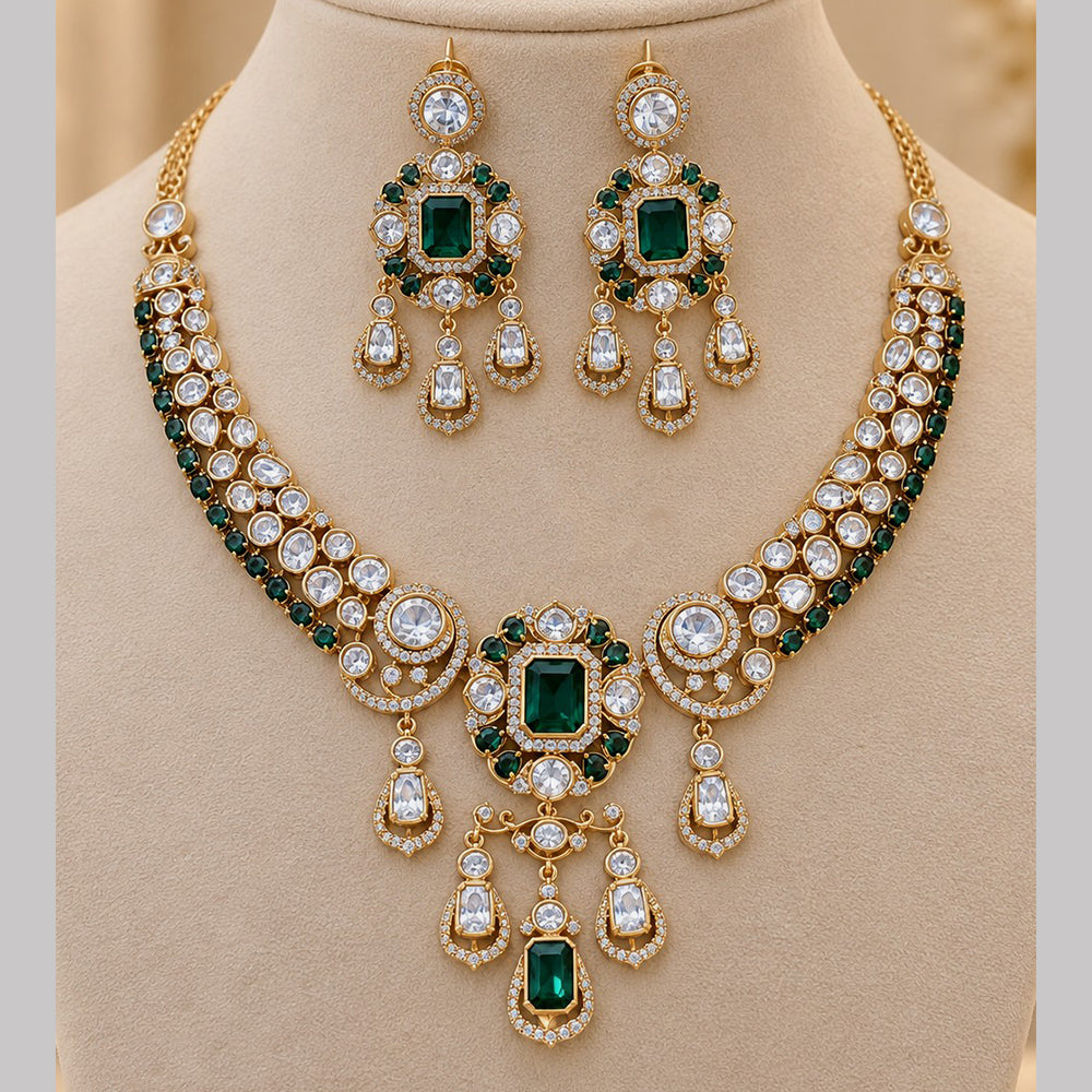 NAFJ Glamorous Gold Plated Crystal Stone Necklace Set